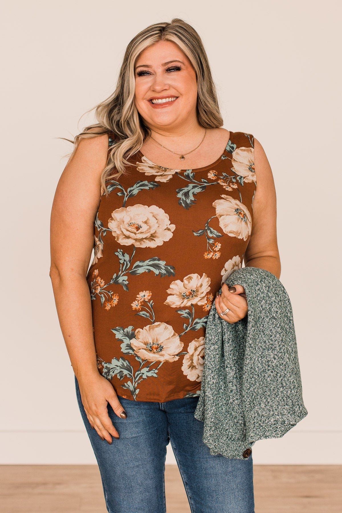 Keep It Up Floral Tank Top- Brown