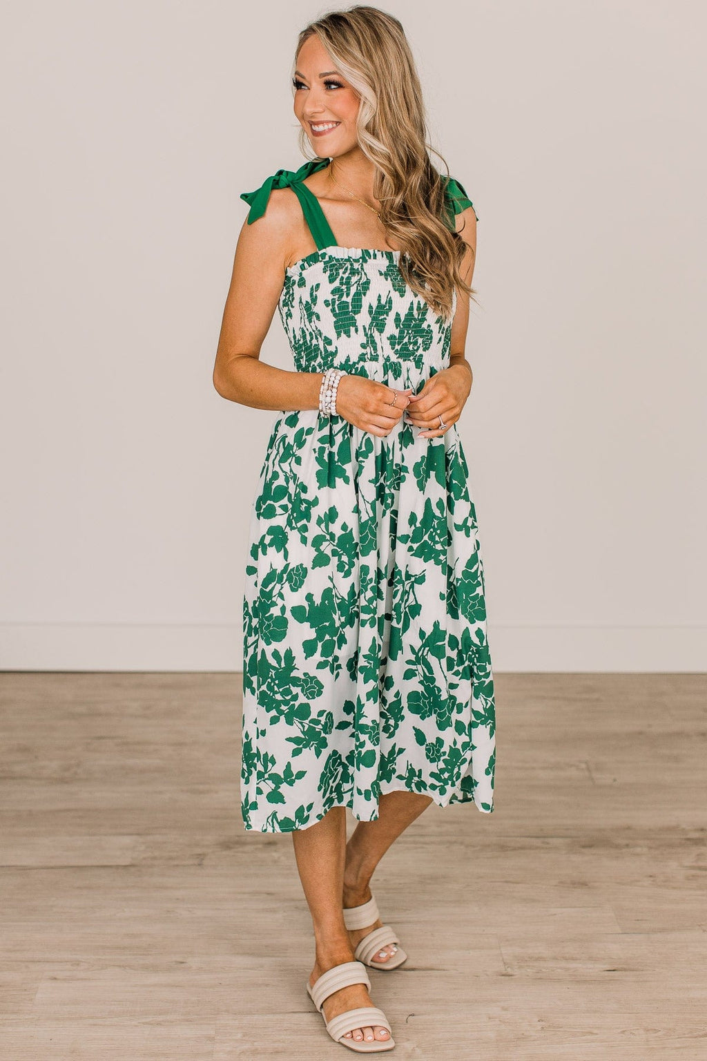 My Lucky Day Floral Smocked Dress- Green & Ivory My Lucky Day Floral Smocked Dress- Green & Ivory