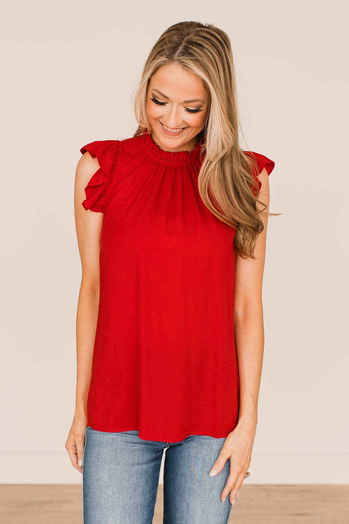 All For Love Ruffle Blouse- Red