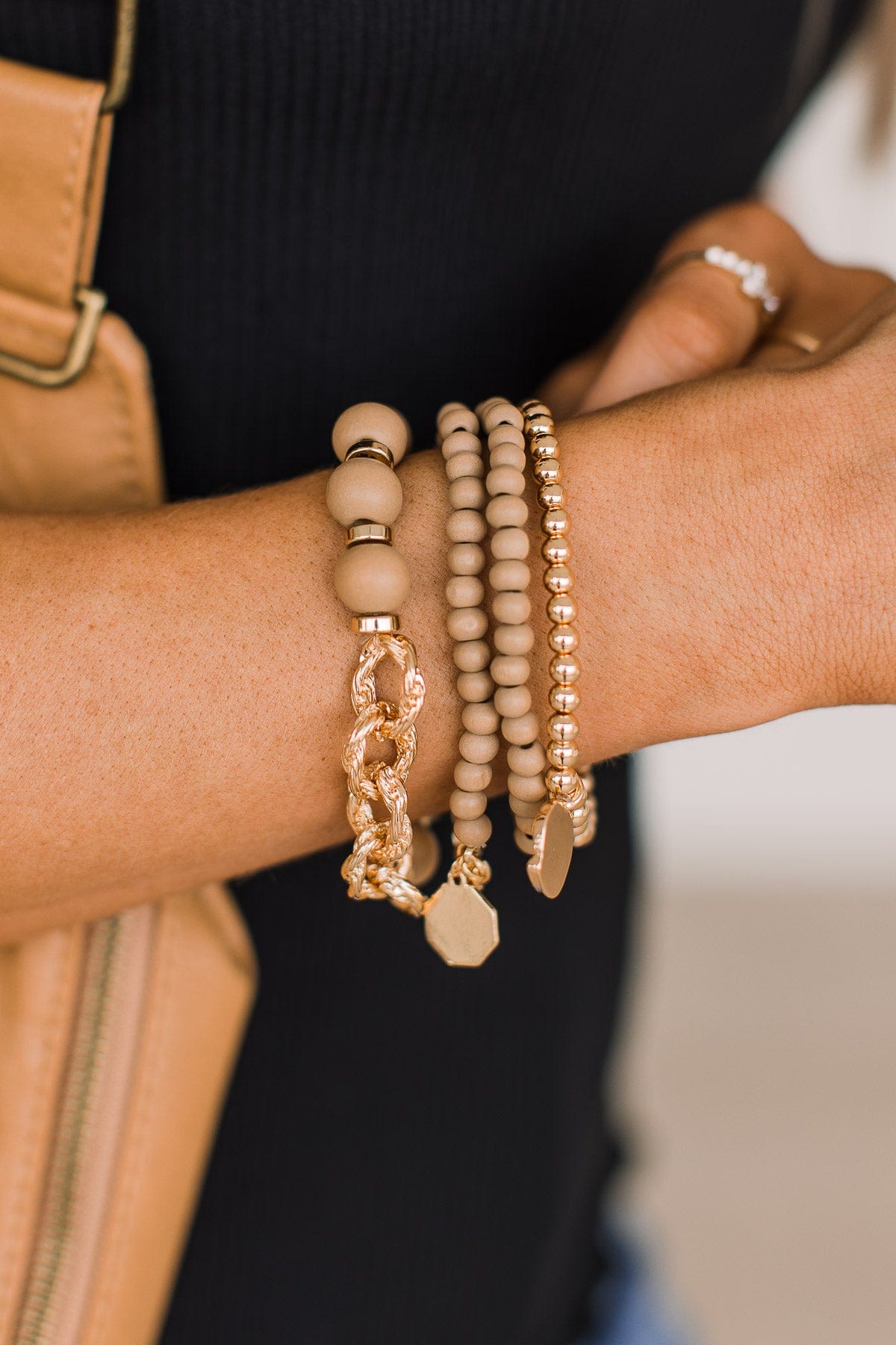 Conversation Starter Stackable Bracelet Set- Tan