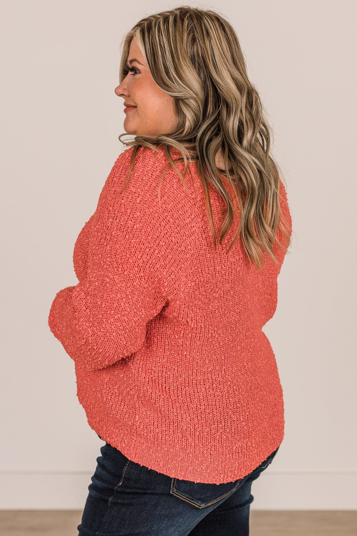 Strive For You Textured Knit Sweater- Coral