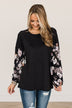 One To Remember Floral Sleeve Top- Black
