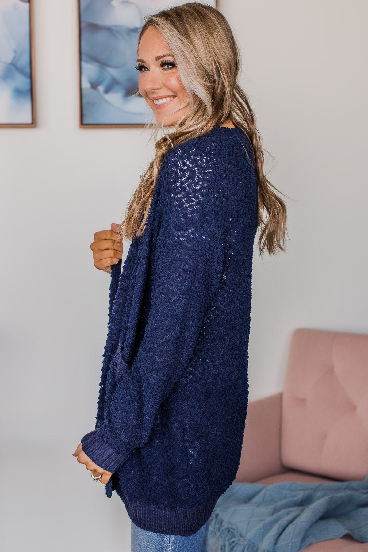 Movie Date Popcorn Knit Cardigan- Navy