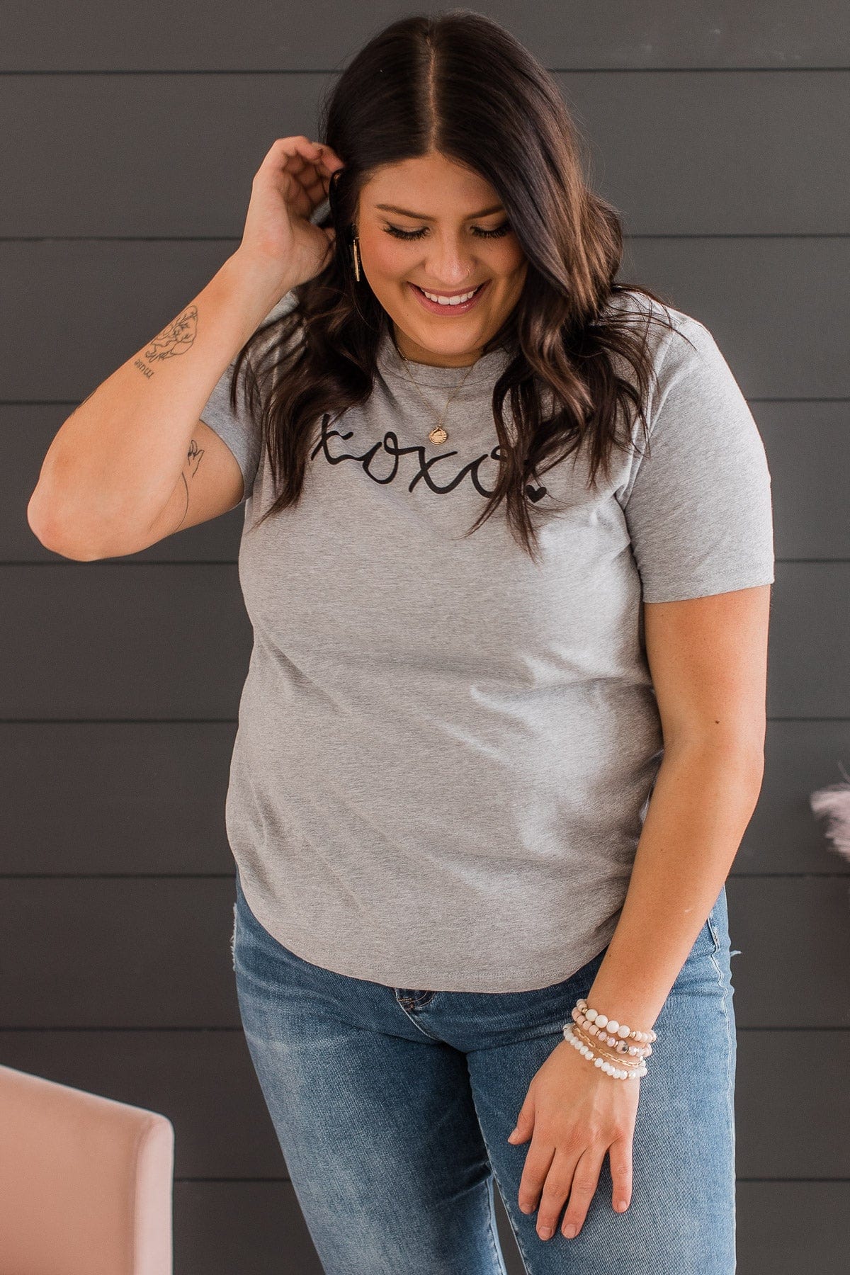 "XOXO" Graphic Tee- Heather Grey