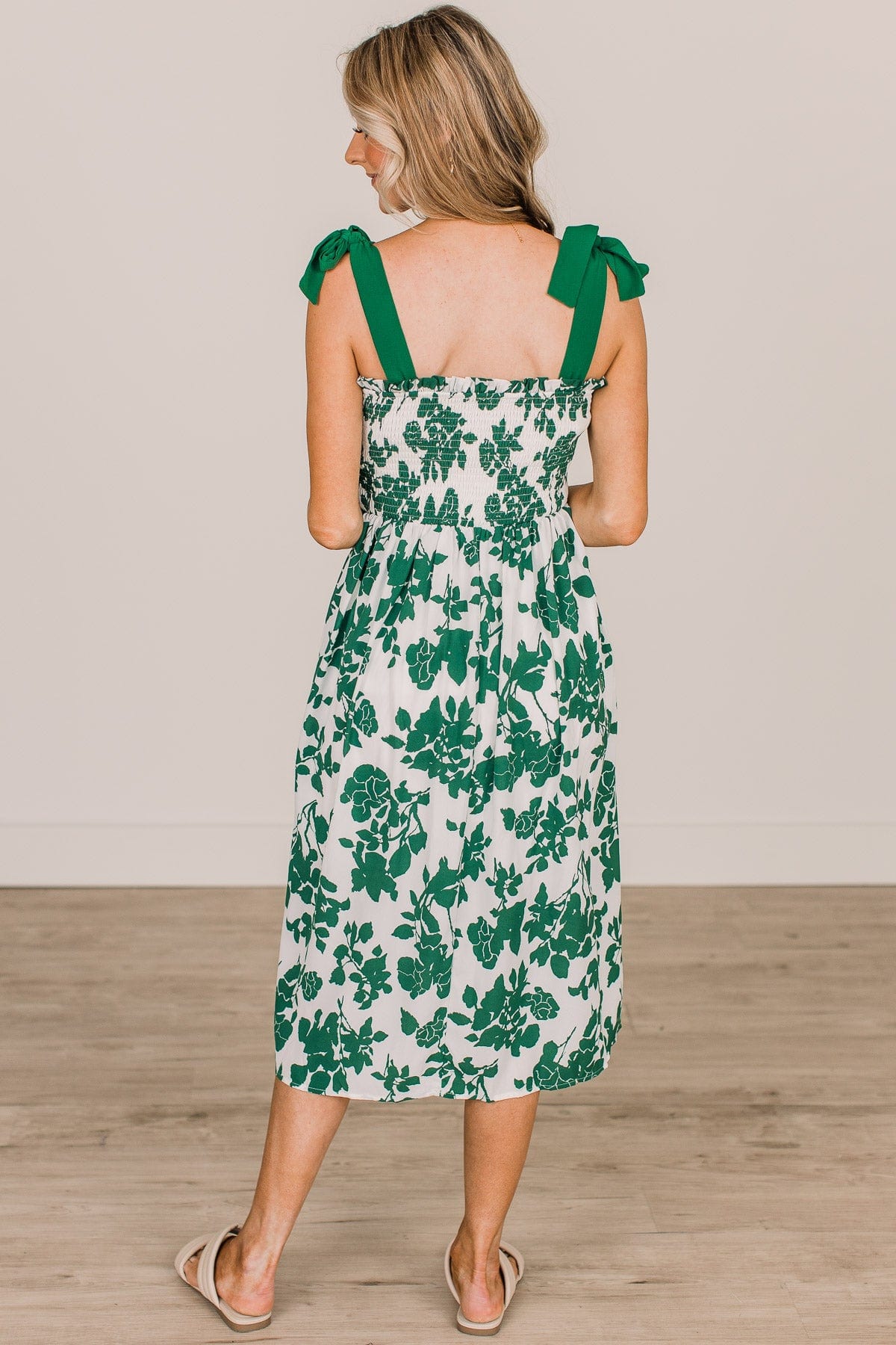 My Lucky Day Floral Smocked Dress- Green & Ivory