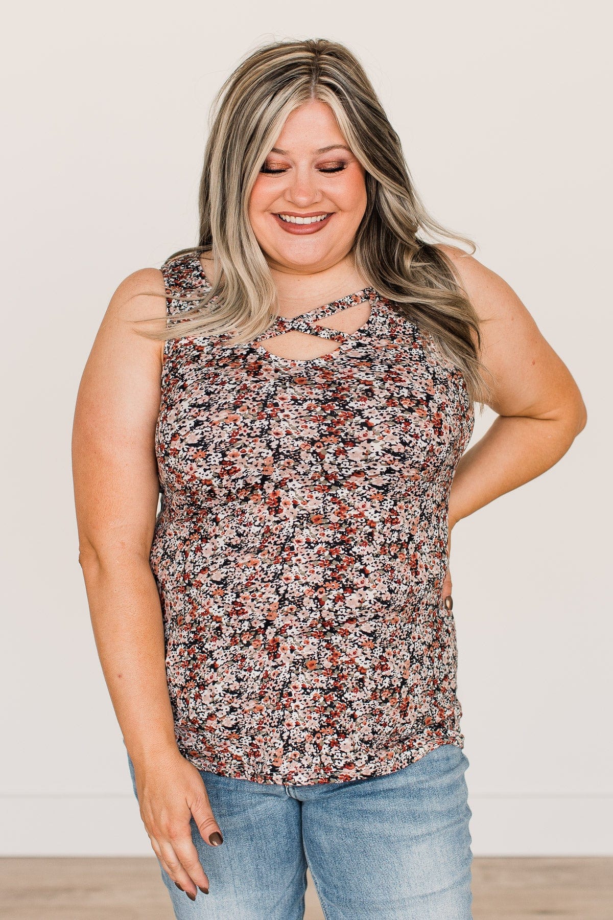 All About You Floral Tank Top- Olive & Dusty Pink