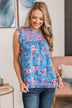 Wander The Town Floral Blouse- Blue & Pink