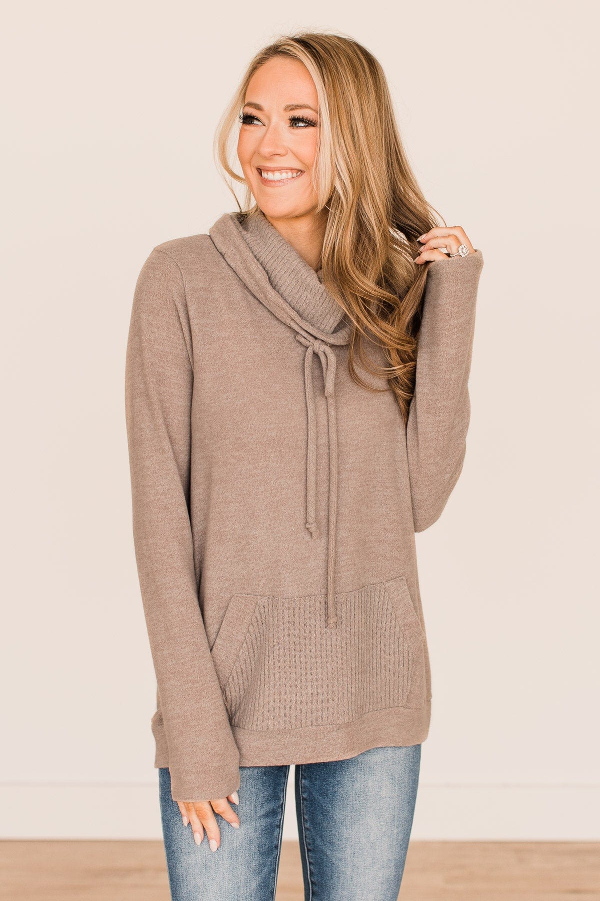 Searching For You Cowl Neck Top- Taupe