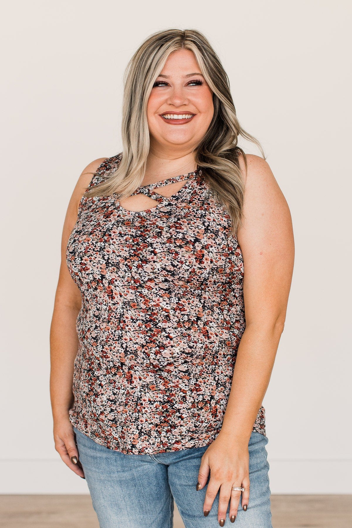 All About You Floral Tank Top- Olive & Dusty Pink