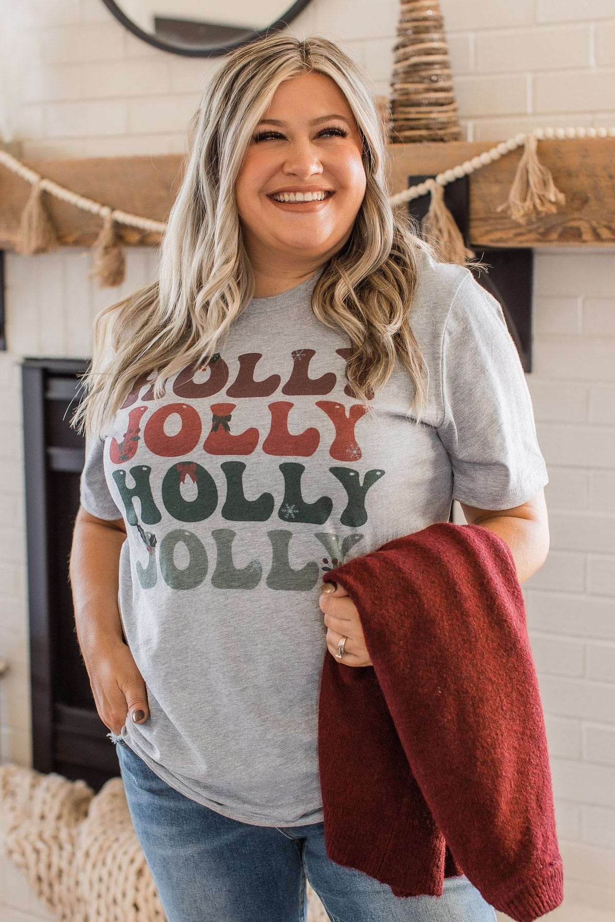 "Holly Jolly" Graphic Tee- Grey