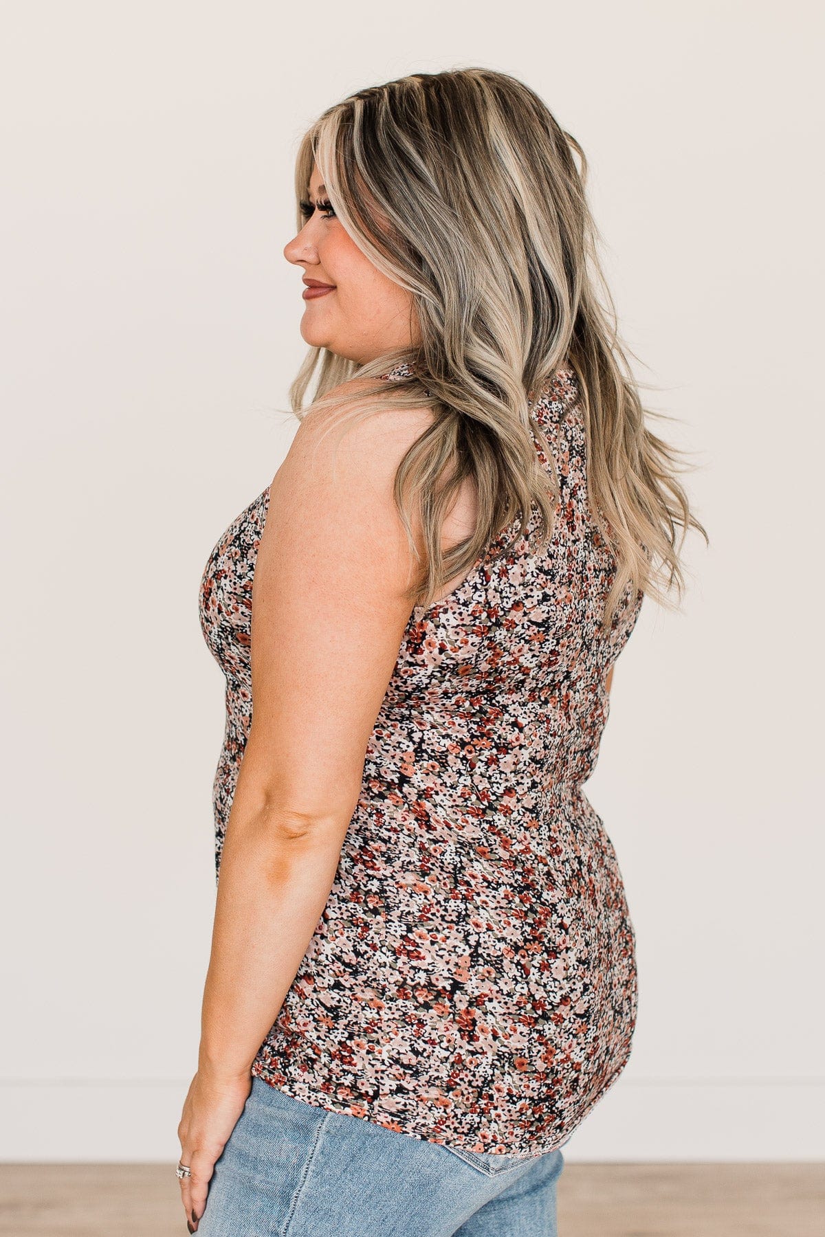 All About You Floral Tank Top- Olive & Dusty Pink
