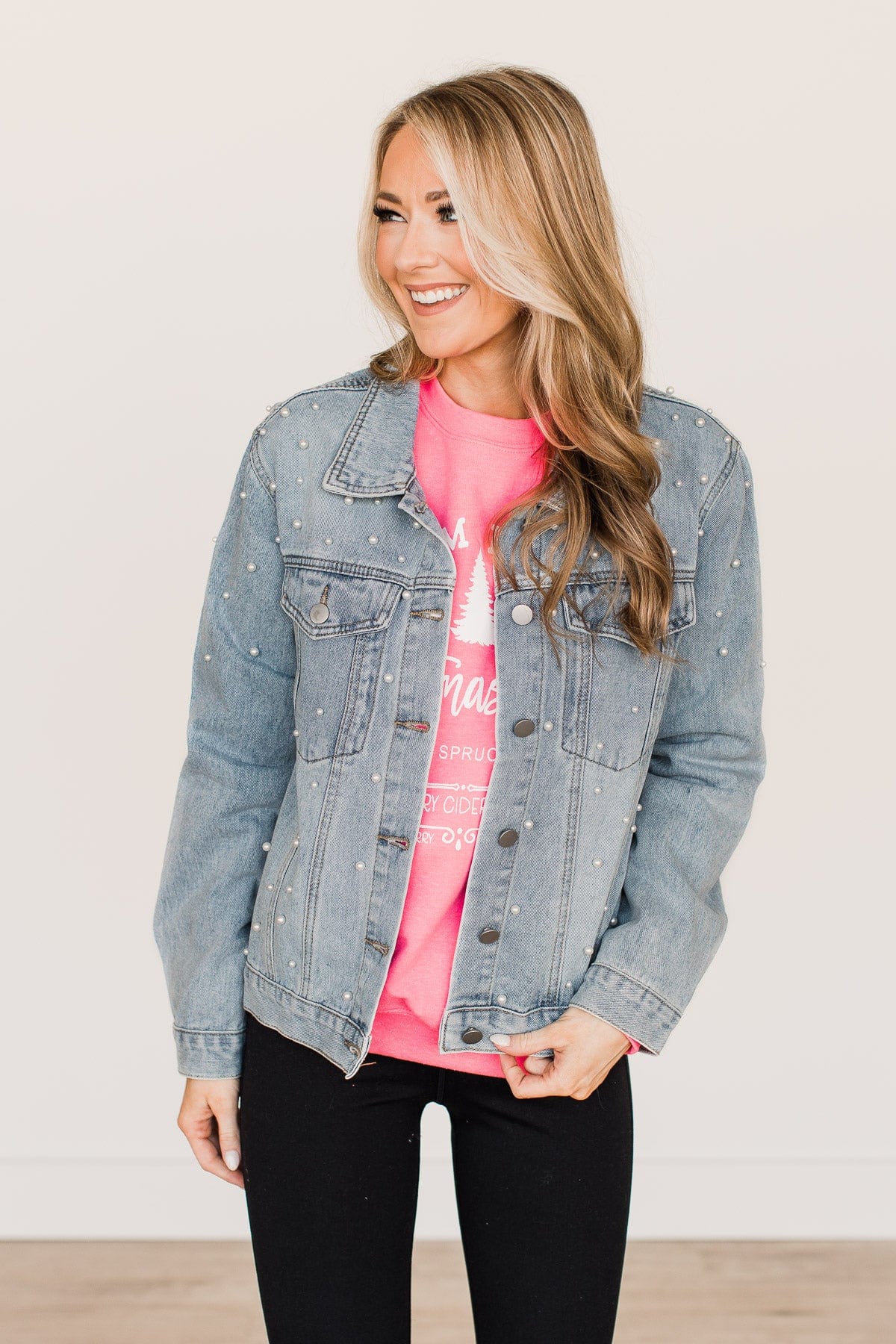 "Farm Fresh Christmas Trees" Graphic Crewneck- Neon Pink