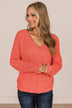 Strive For You Textured Knit Sweater- Coral