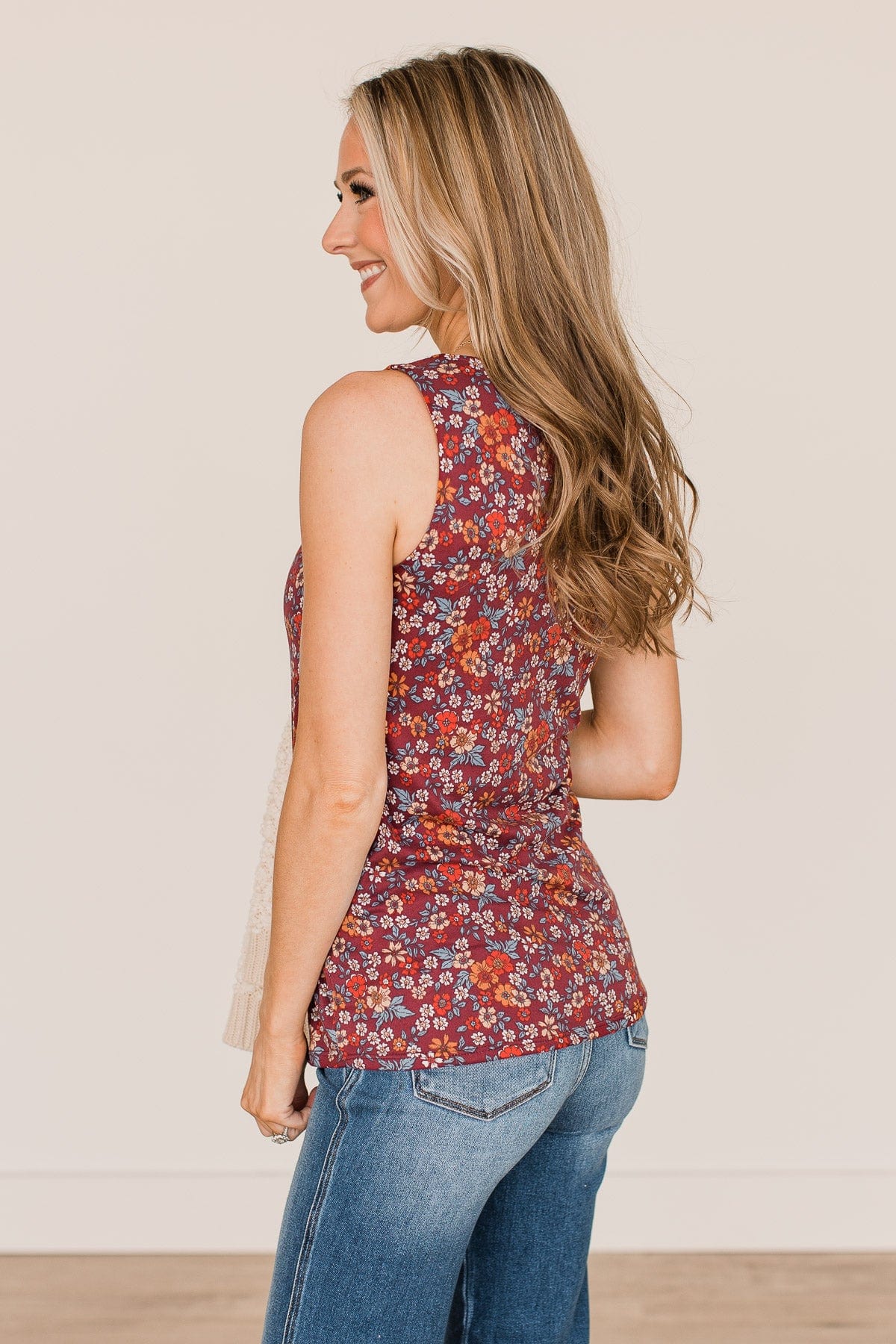 All About You Floral Tank Top- Burgundy