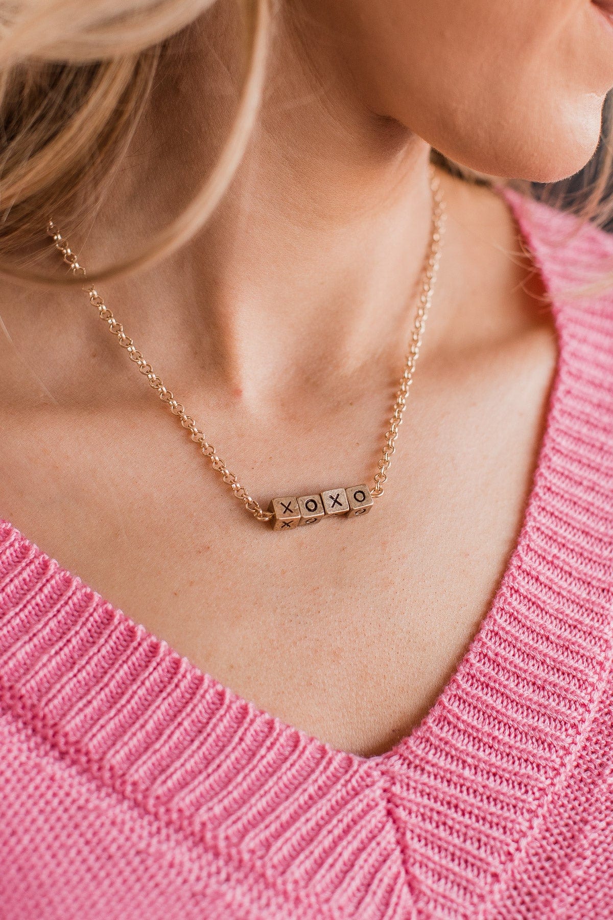 XOXO Block Letter Necklace- Gold