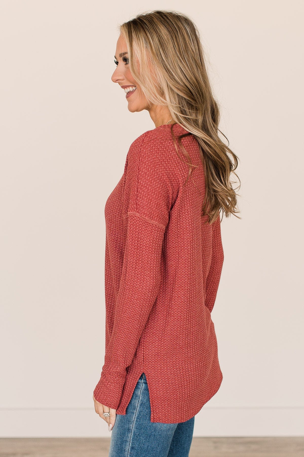 Breaking Free Thermal Knit Top- Brick