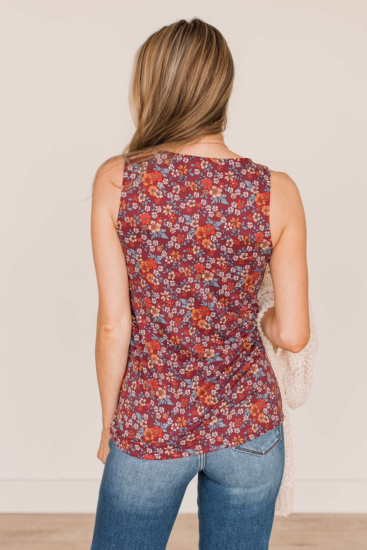 All About You Floral Tank Top- Burgundy