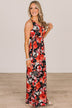 Keep On Dancing Floral Maxi Dress- Black & Red