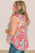 Feeling Cheerful Spotted Blouse- Ivory, Hot Pink, & Blue