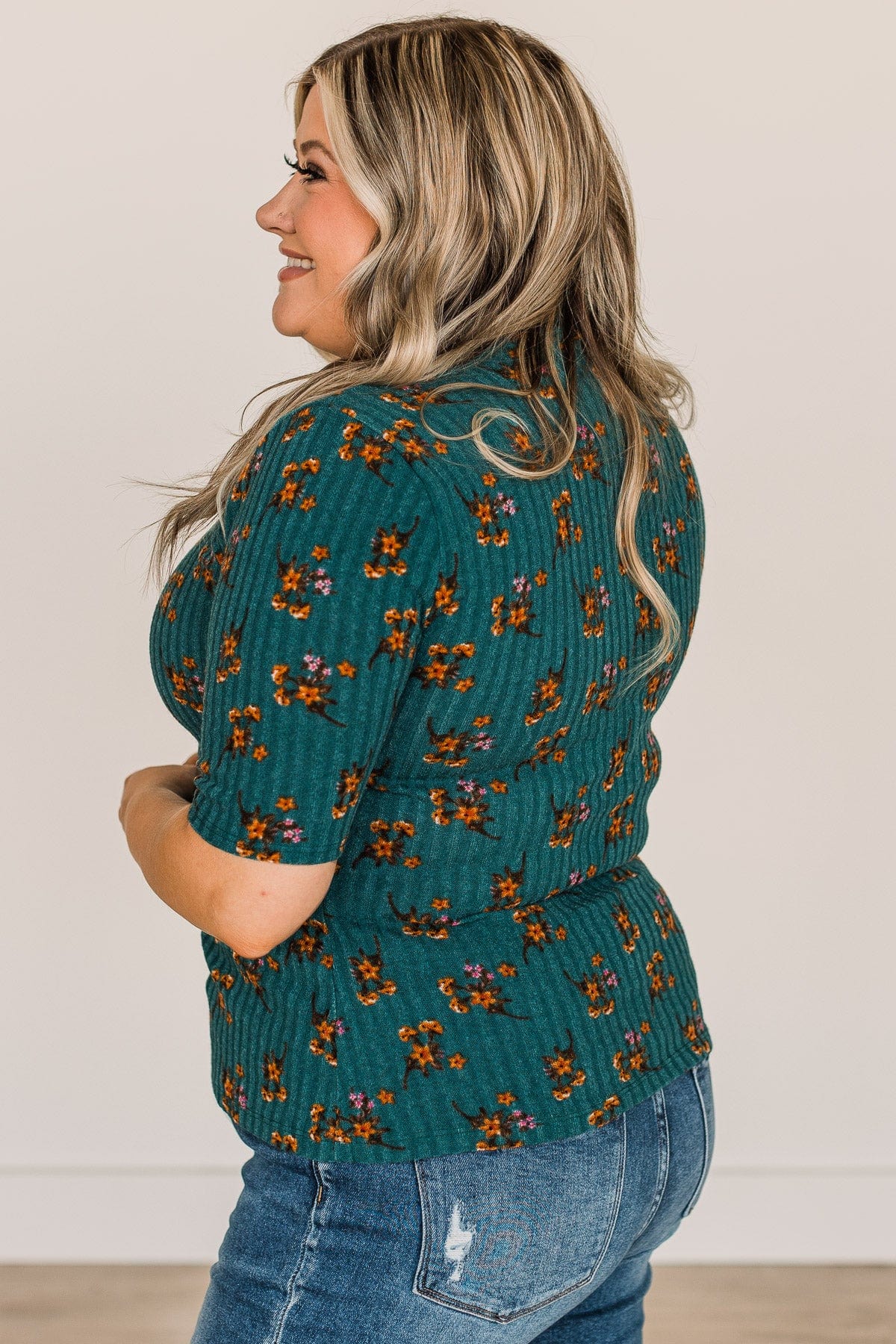 In Full Bloom Floral Knit Top- Teal