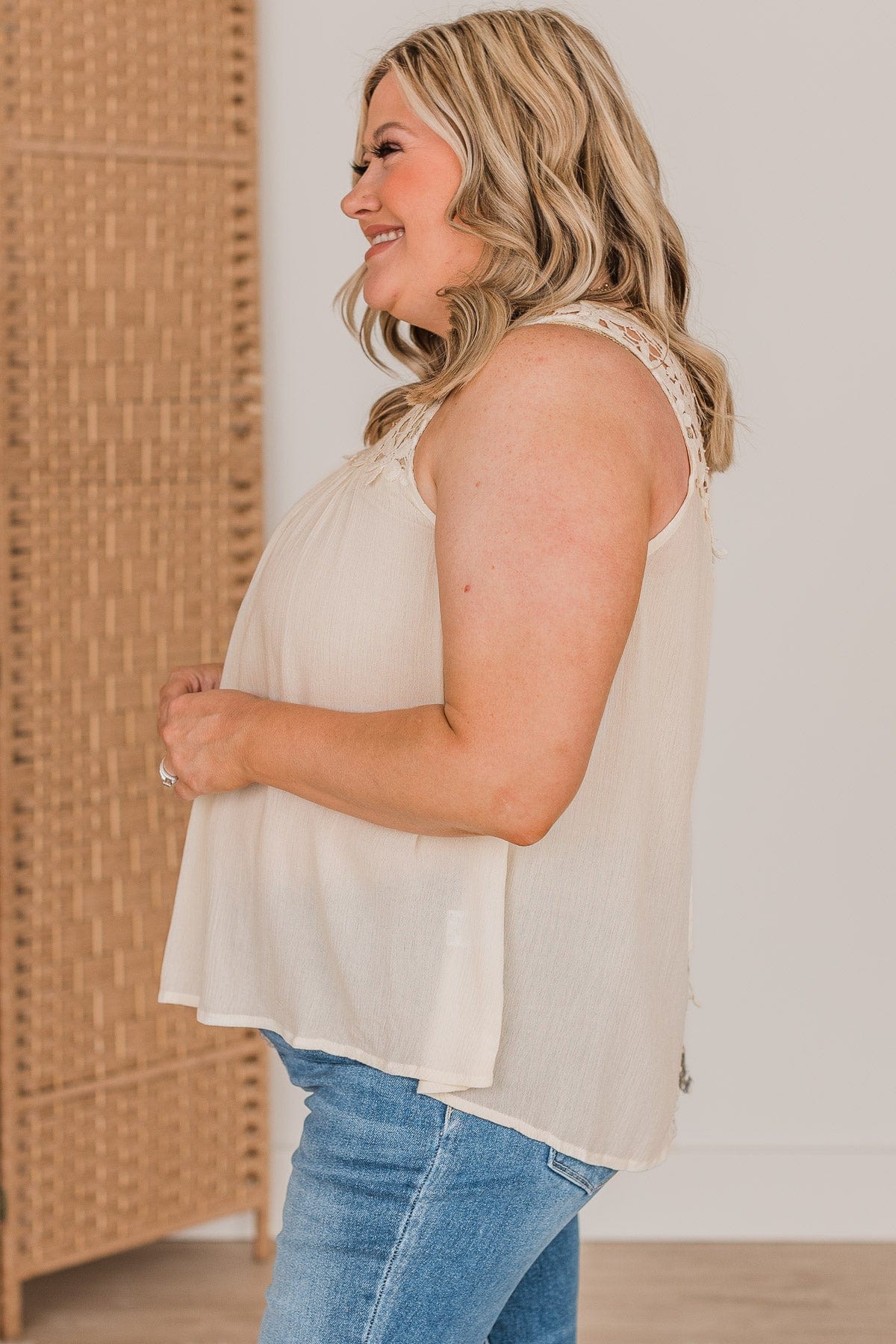 Well Loved Lace Tank Top- Ivory