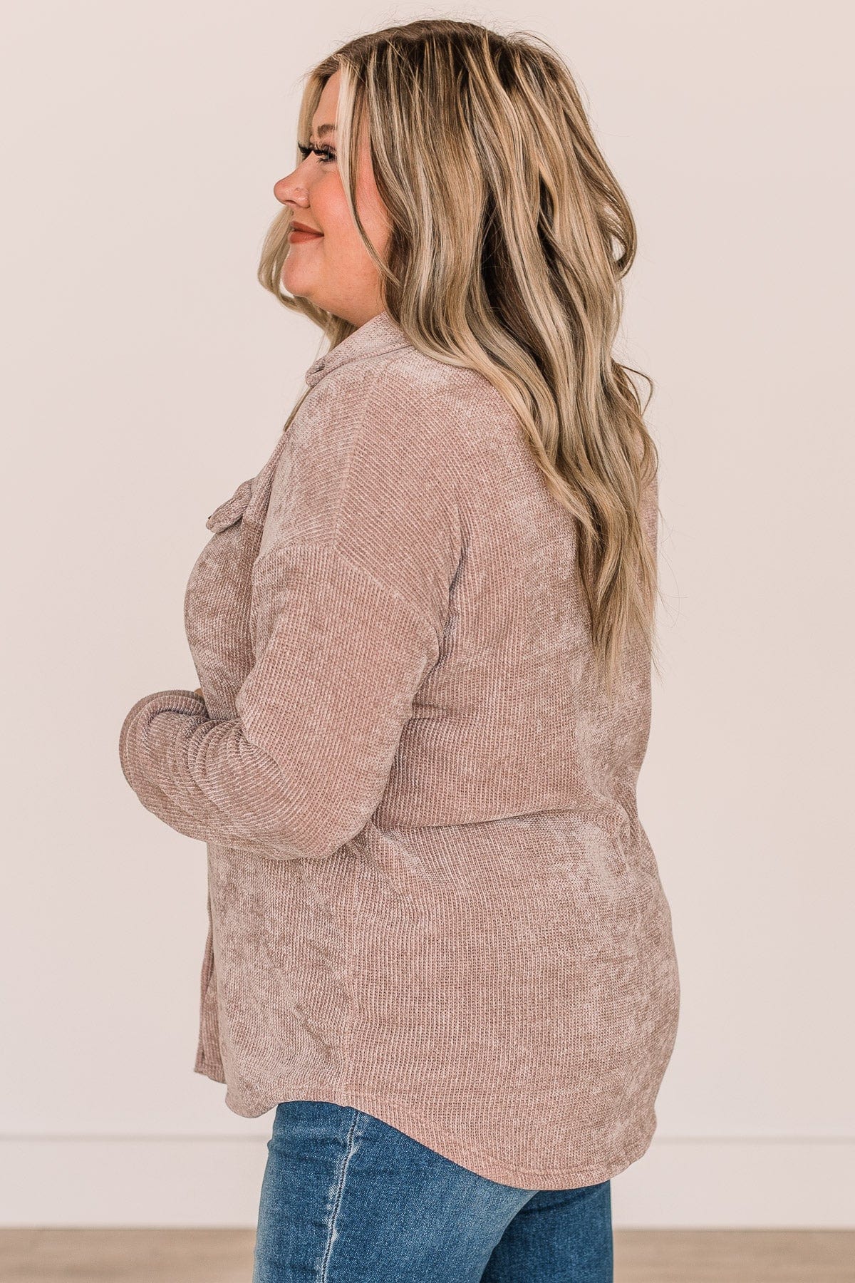 Cause For Applause Knit Button Top- Light Mocha
