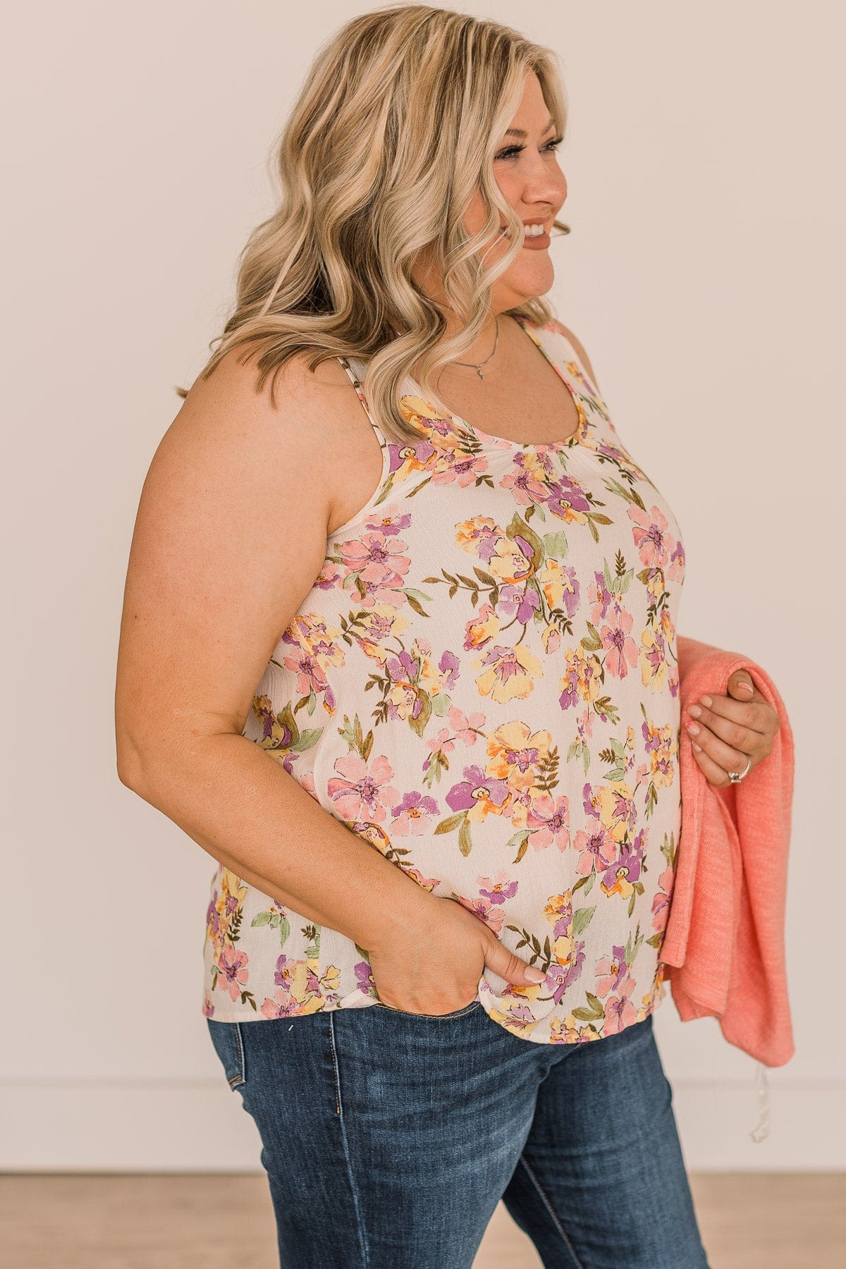 Smitten By You Floral Tank Top- Cream