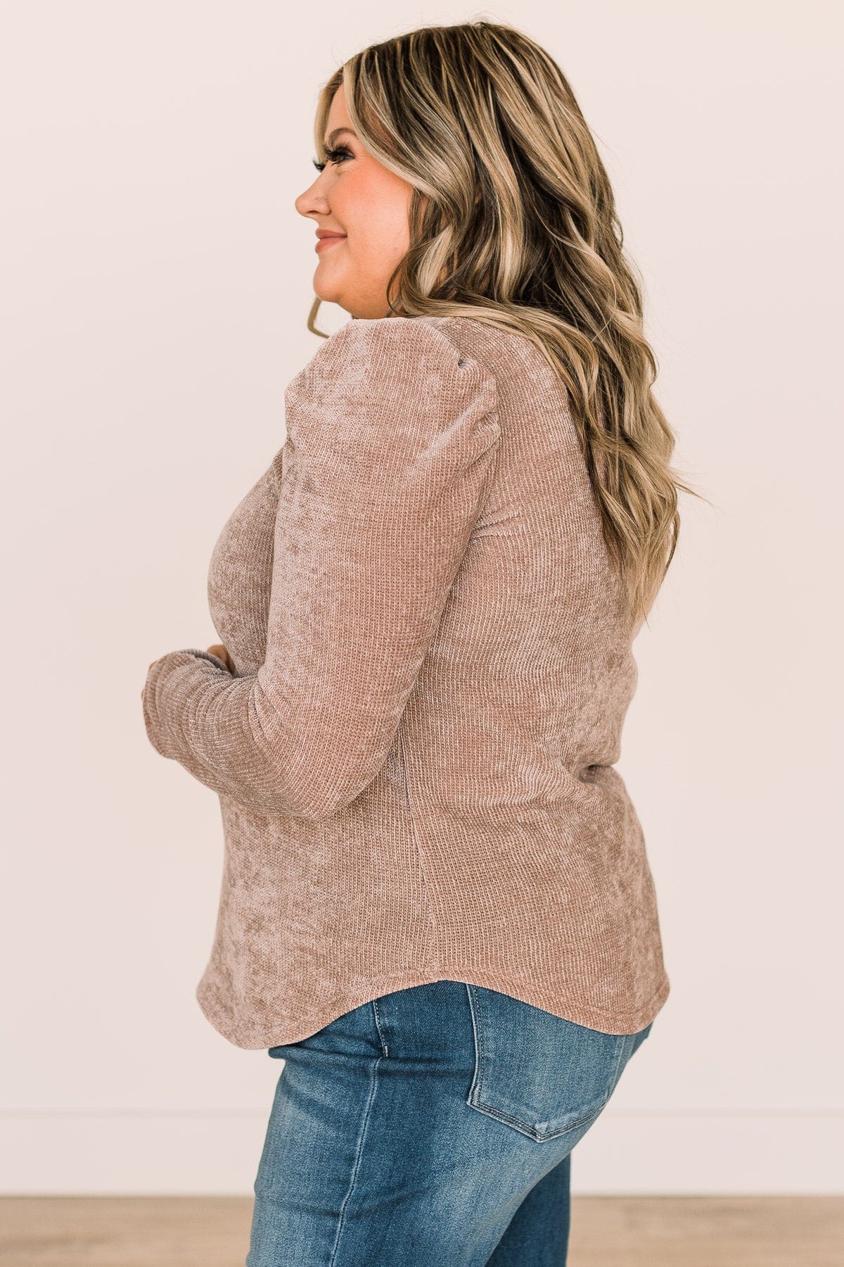 Authentic Style Puff Sleeve Top- Taupe