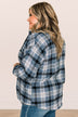 Missing You Plaid Button Top- Navy