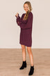 Feeling Cute Long Sleeve Shift Dress- Eggplant