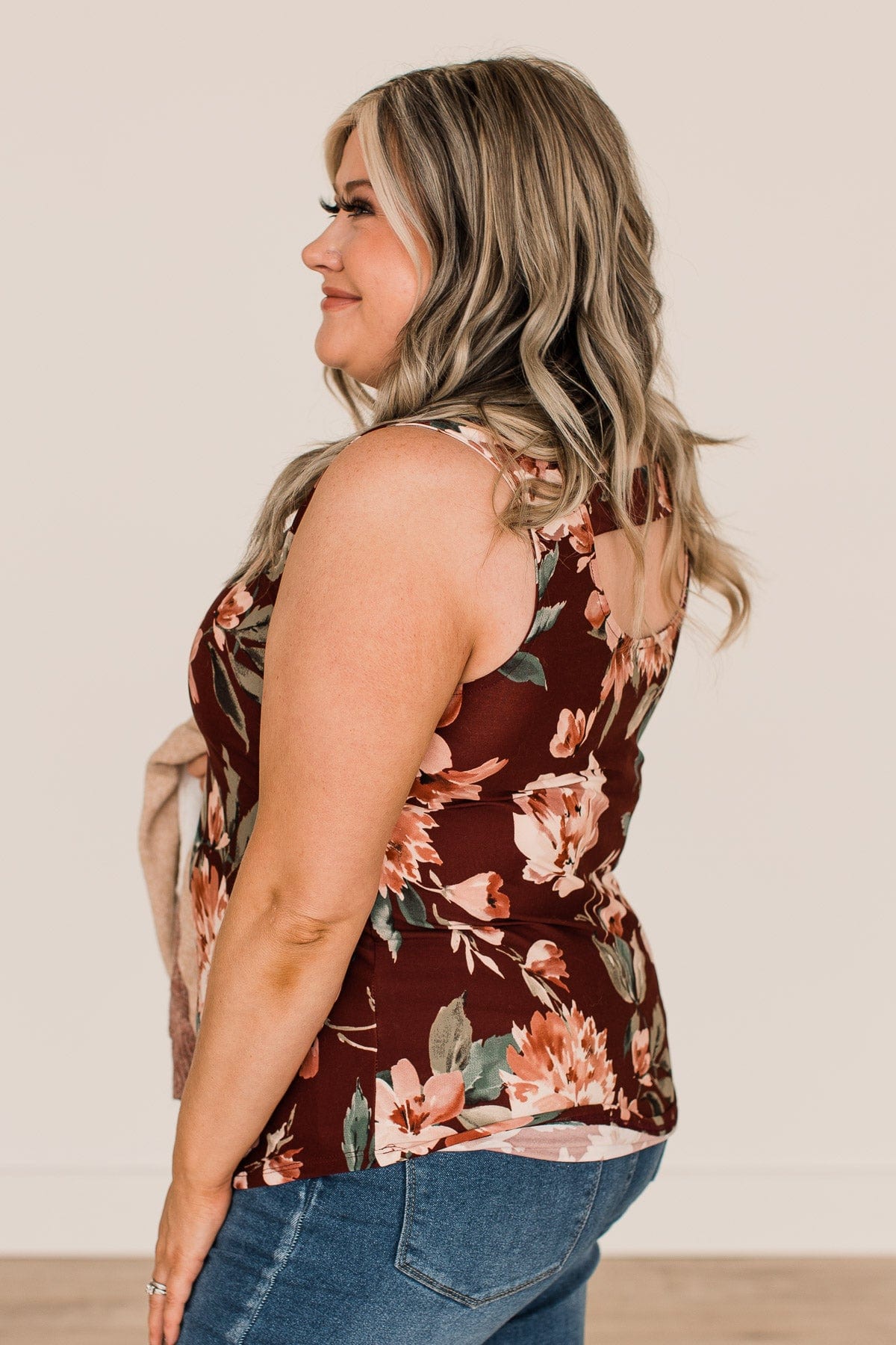 Keep It Up Floral Tank Top- Deep Burgundy