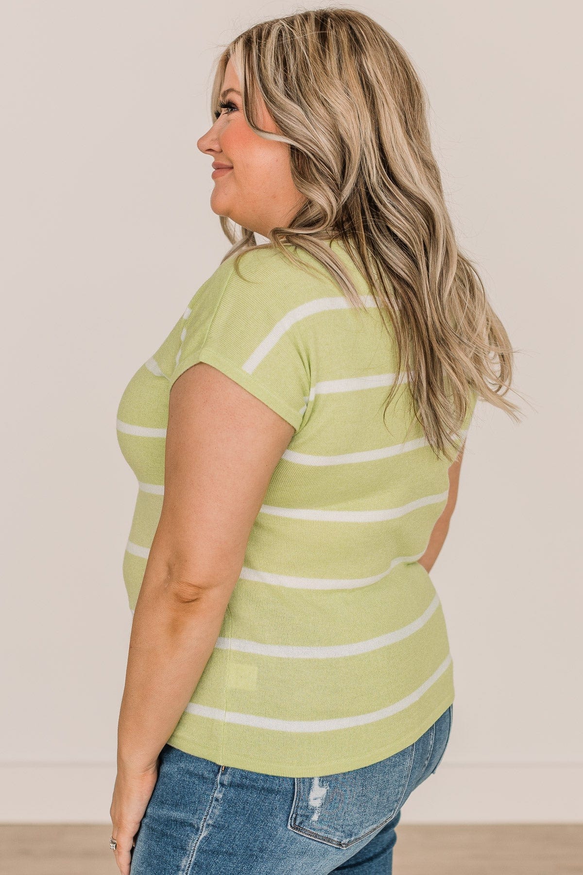 Dream Of The Day Striped Knit Top- Lime