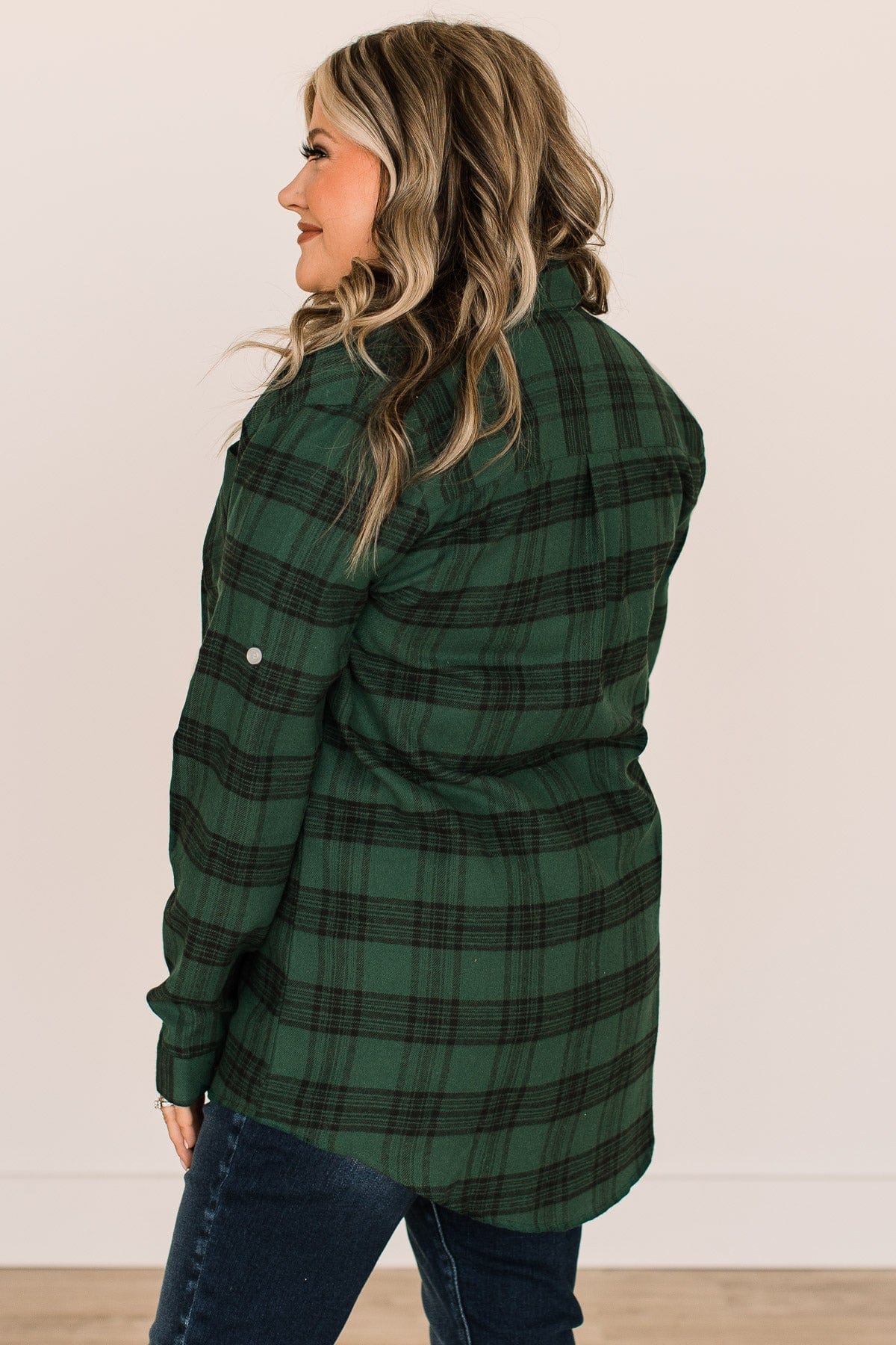 Never Gets Old Plaid Button Top- Hunter Green