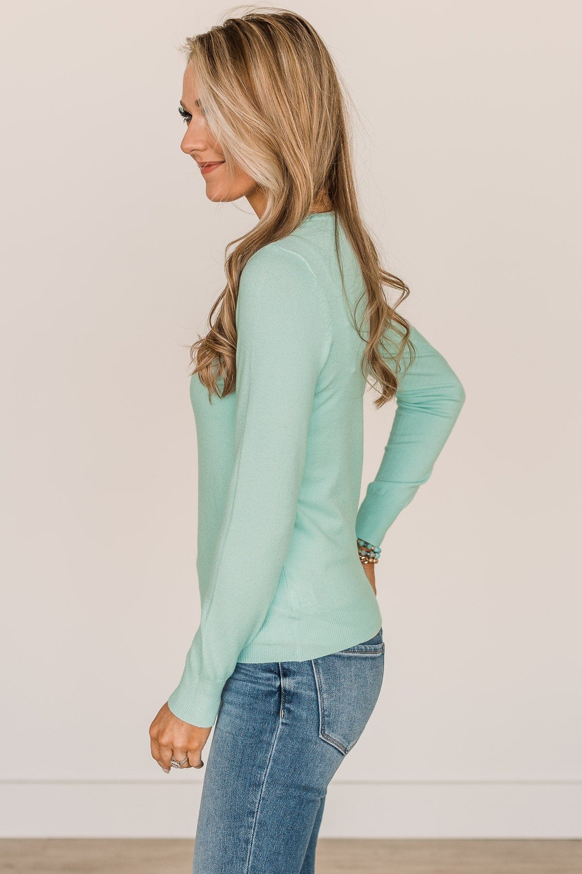 Lost In Your Love Knit Sweater- Aqua Blue