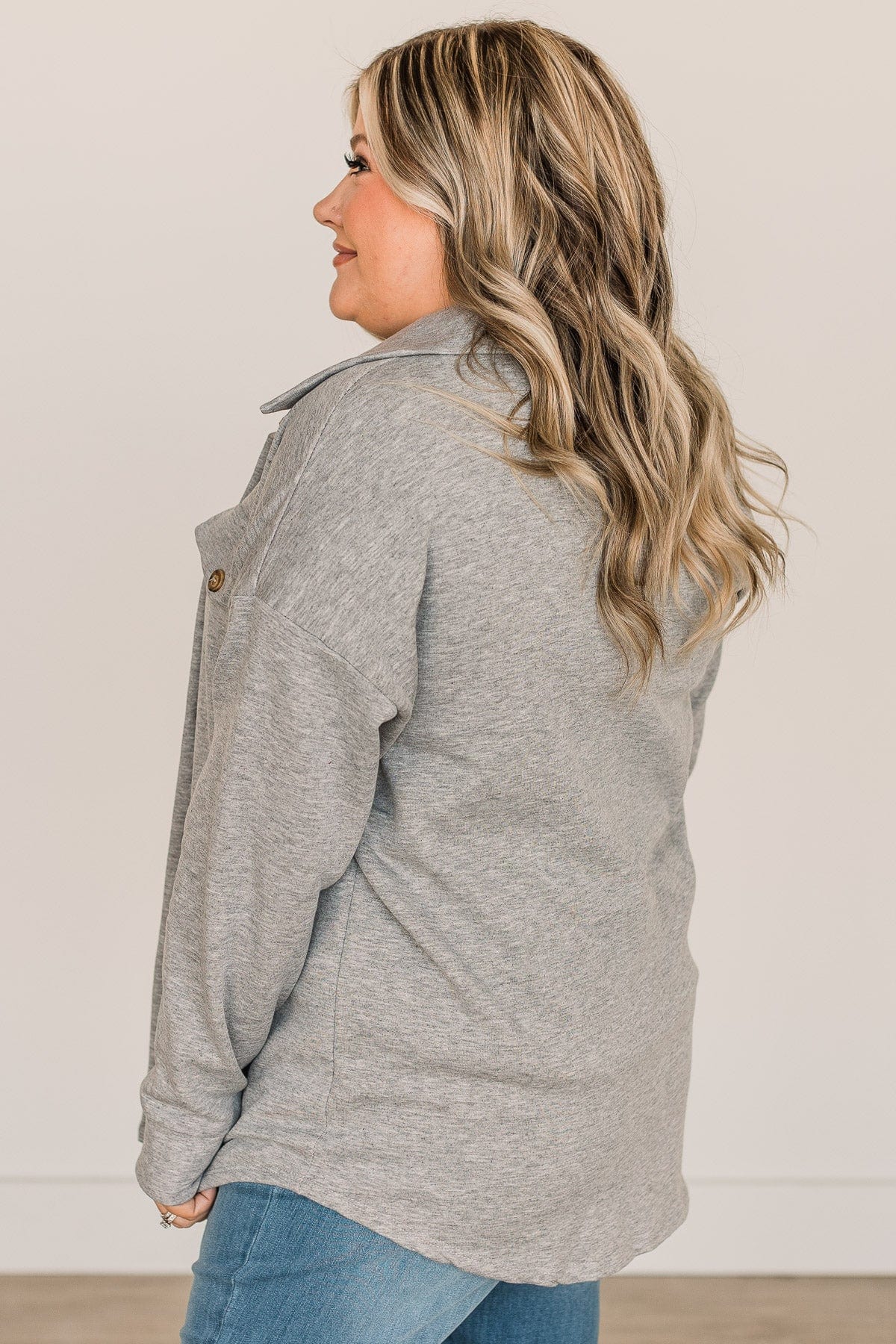 Hooked On Your Love Button Top- Heather Grey