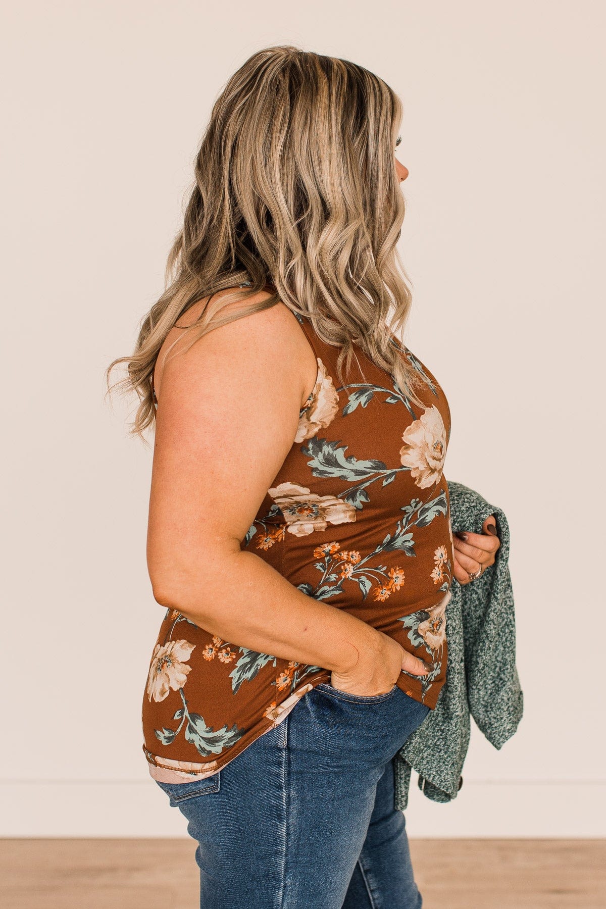 Keep It Up Floral Tank Top- Brown
