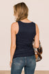 Bound To Be Beautiful Button Henley Tank Top- Navy