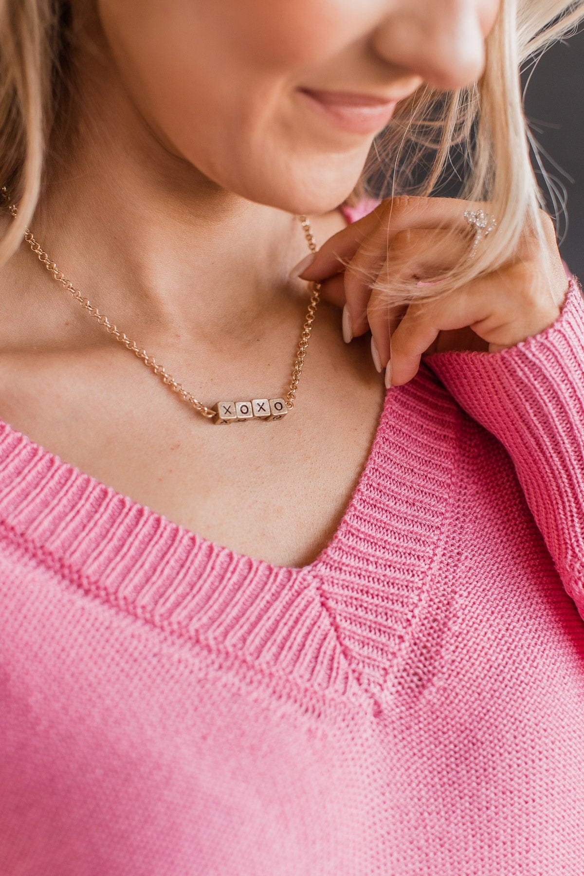 XOXO Block Letter Necklace- Gold