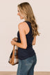 Bound To Be Beautiful Button Henley Tank Top- Navy