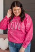 "Love" Bleached Crew Neck- Pink