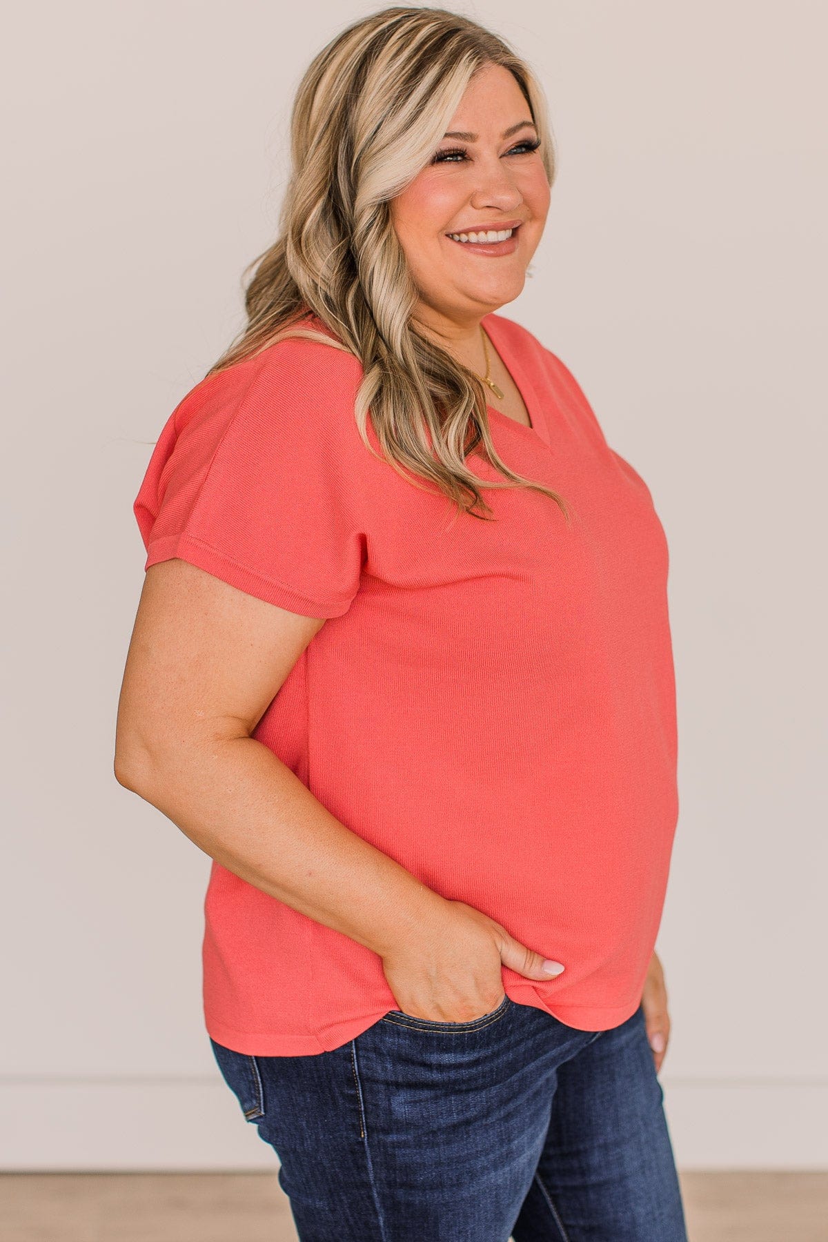On Your Mind Knit Top- Coral