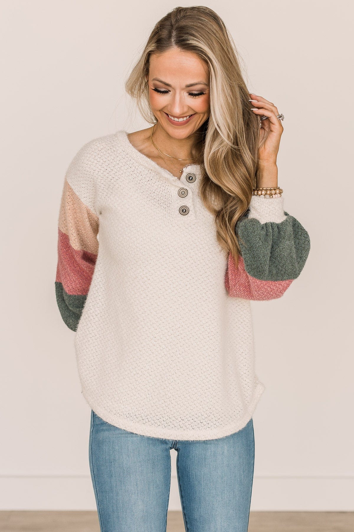 Tell Your Story Button Knit Top- Cream