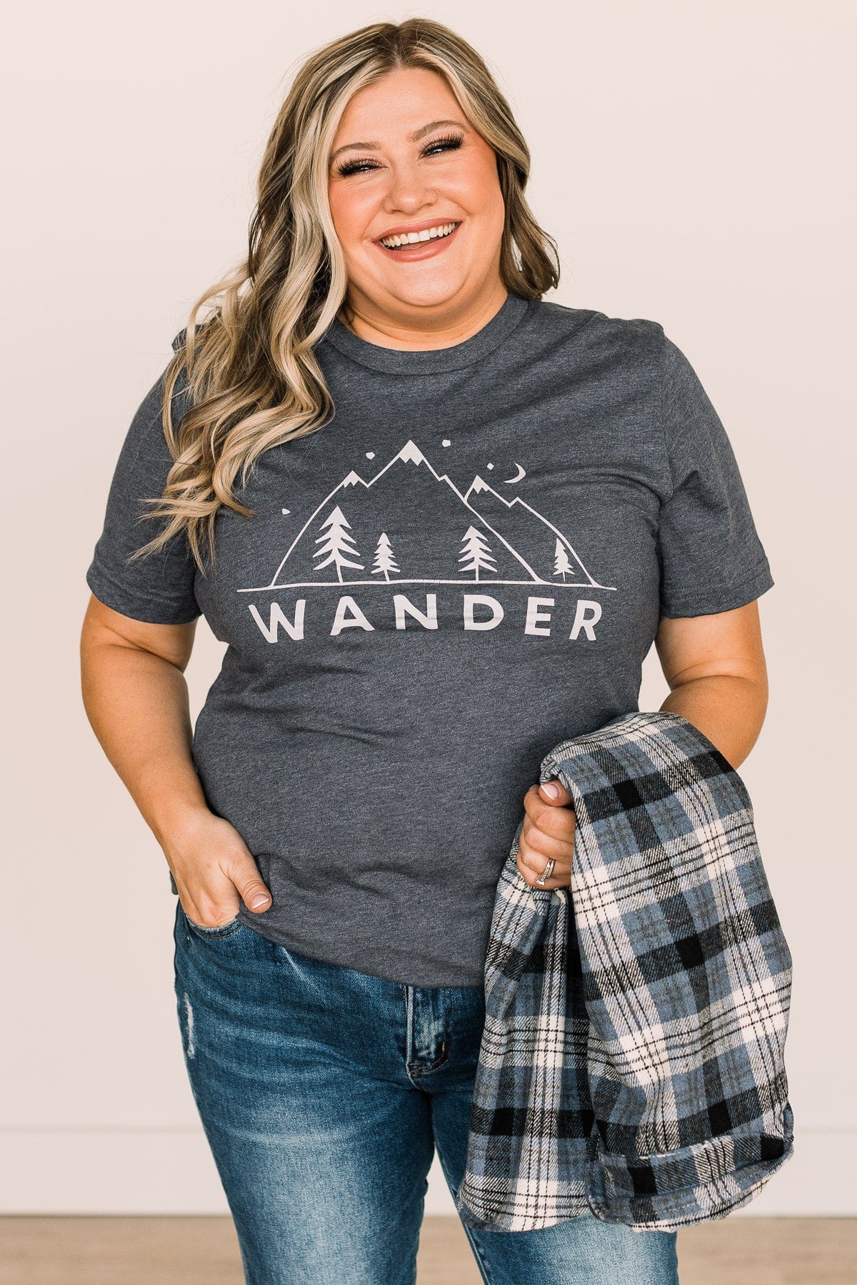 "Wander" Graphic Tee- Heather Navy