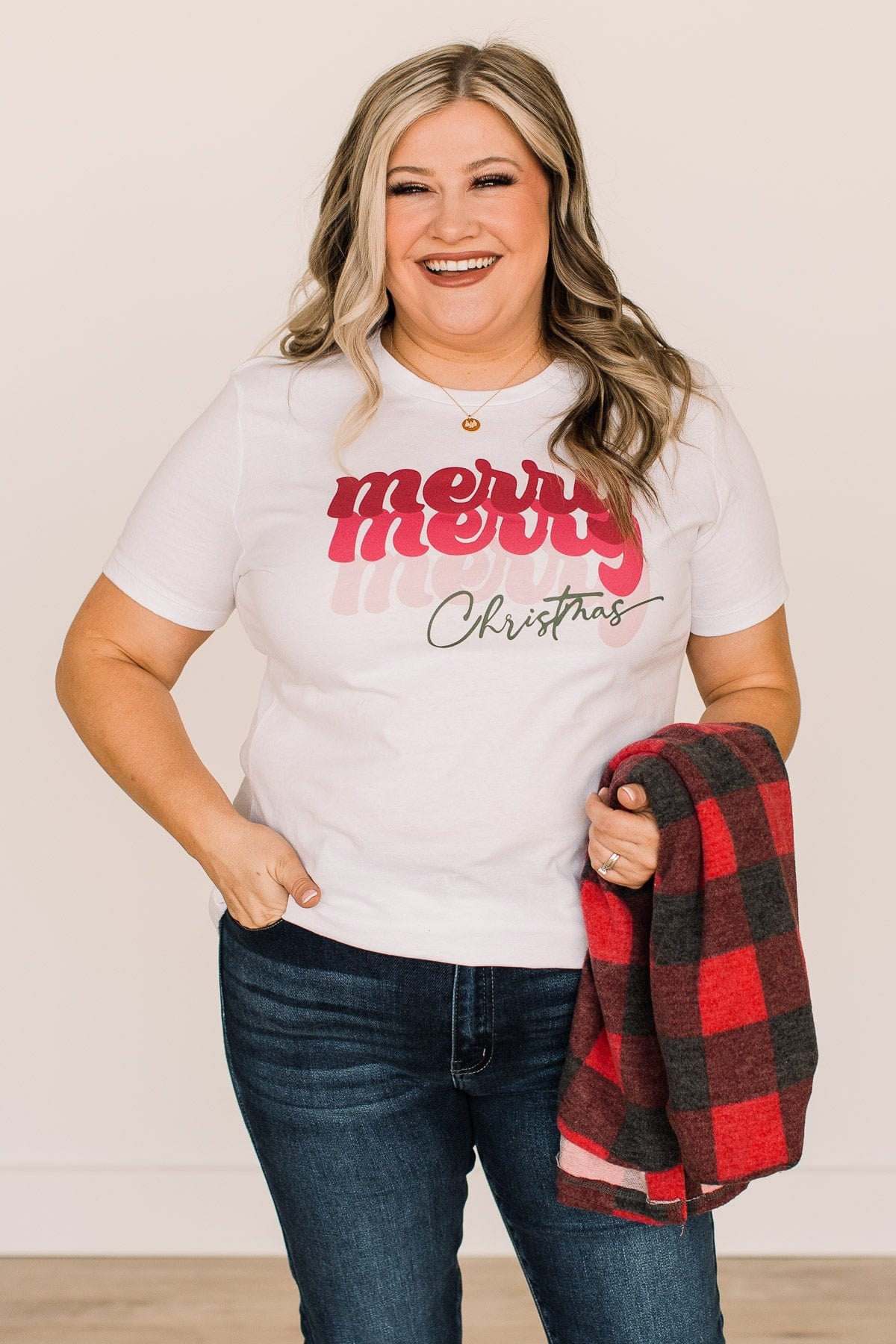 "Merry, Merry, Merry Christmas" Graphic Tee- White