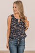 Time To Blossom Floral Tank Top- Navy
