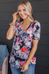 Here For Fun Floral Top- Navy & Pink