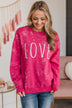 "Love" Bleached Crew Neck- Pink