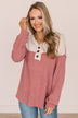 Take Your Chance Button Knit Top- Ivory & Dusty Rose