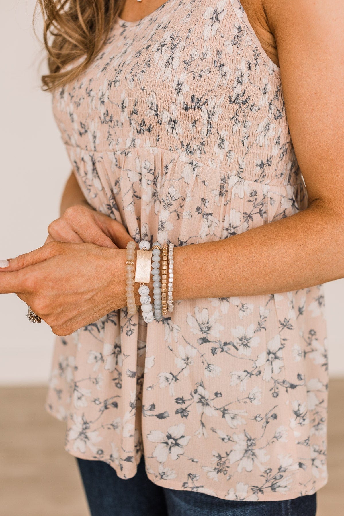 Believe In Forever Beaded Bracelet Set- White & Grey