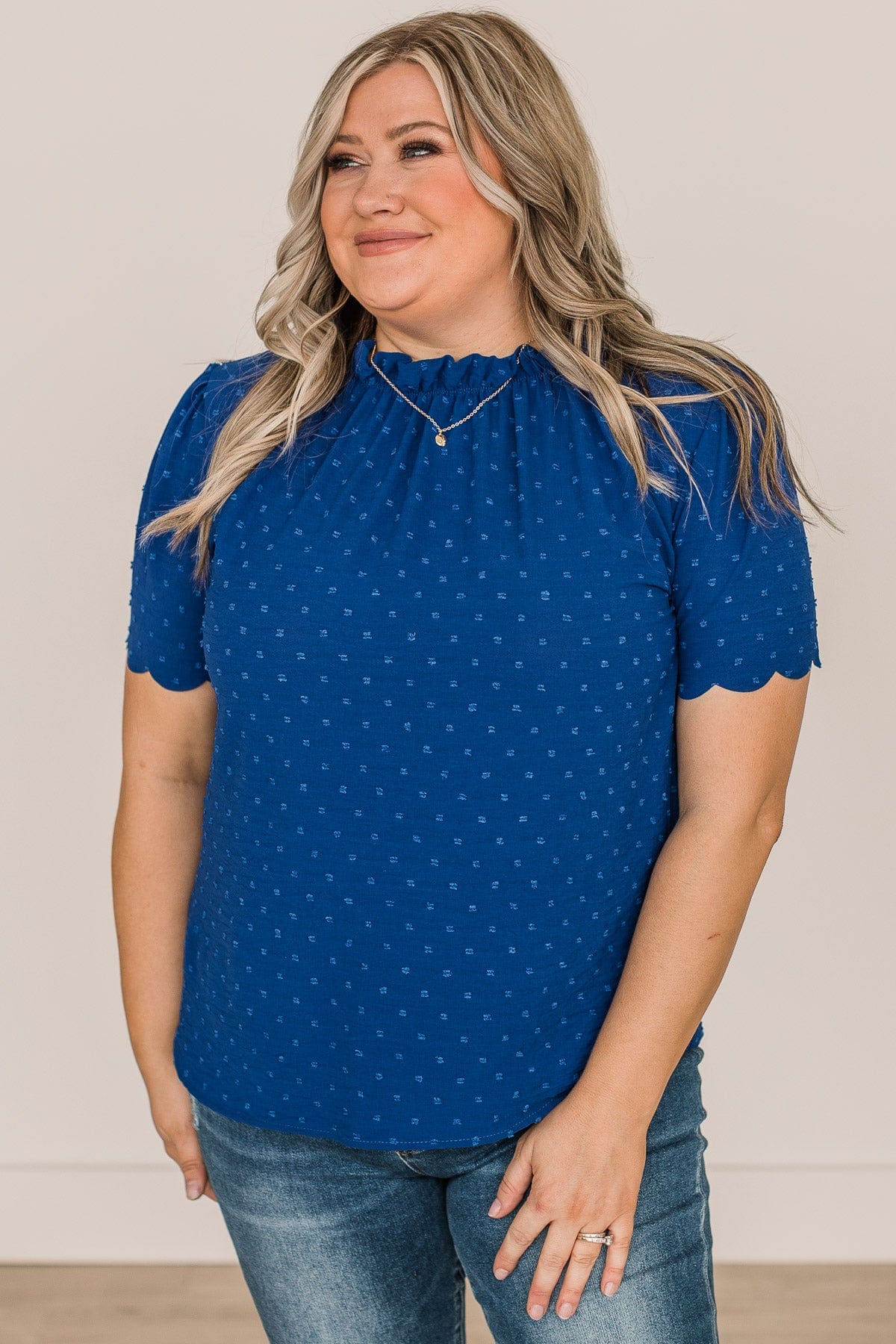 Forever After All Swiss Dot Blouse- Royal Blue